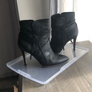 Black leather stiletto ankle booties